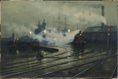 Train at Night C.1890-Lionel Walden-Framed Stretched Canvas