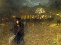 A Woman on a Paris Street at Evening-Lionello Balestrieri-Framed Stretched Canvas