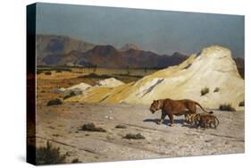 Lioness and Cubs; Lionne Et Lioceaux-Jean Leon Gerome-Stretched Canvas