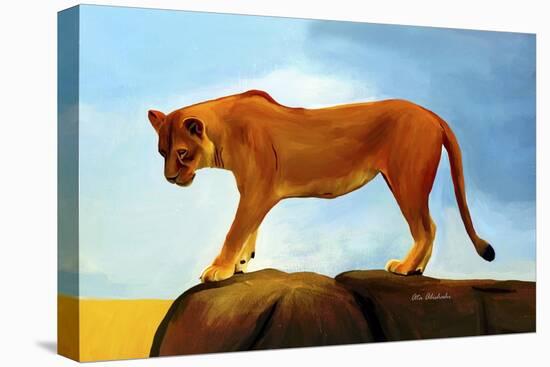 Lioness On A Rock 1-Ata Alishahi-Stretched Canvas