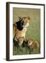 Lioness Sitting with Cubs-Paul Souders-Framed Photographic Print