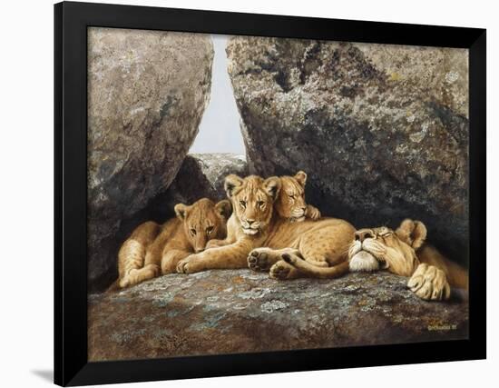 Lioness with Cubs-Harro Maass-Framed Premium Giclee Print