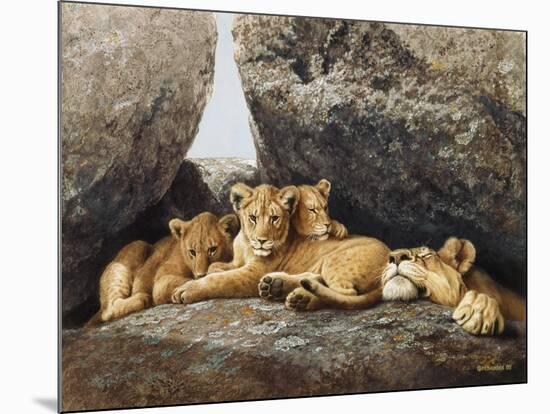 Lioness with Cubs-Harro Maass-Mounted Giclee Print