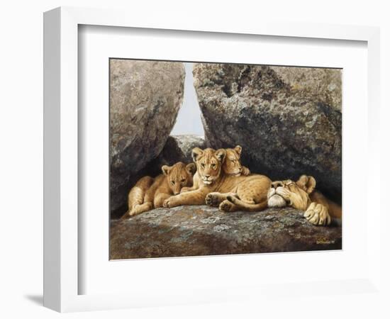 Lioness with Cubs-Harro Maass-Framed Giclee Print