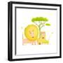 Lions Family Portrait Funny Cartoon. Brightly Colored Animals Parents and Baby. Vector Illustration-Popmarleo-Framed Art Print