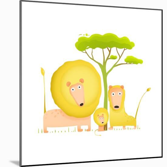 Lions Family Portrait Funny Cartoon. Brightly Colored Animals Parents and Baby. Vector Illustration-Popmarleo-Mounted Art Print
