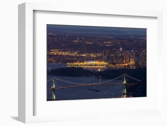 Lions Gate Bridge and downtown cityscape, Vancouver, British Columbia, Canada-Chuck Haney-Framed Photographic Print