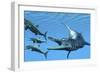 Liopleurodon Reptile Hunting Ichthyosaurus Dinosaurs in Jurassic Seas-null-Framed Premium Giclee Print