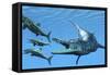 Liopleurodon Reptile Hunting Ichthyosaurus Dinosaurs in Jurassic Seas-null-Framed Stretched Canvas