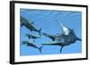 Liopleurodon Reptile Hunting Ichthyosaurus Dinosaurs in Jurassic Seas-null-Framed Art Print