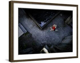 Lisa Eaton Goes for an Early Morning Run in Freeway Park - Seattle, Washington-Dan Holz-Framed Photographic Print