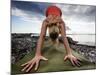 Lisa Eaton Holds a Downward Dog Yoga Pose on the Beach of Lincoln Park - West Seattle, Washington-Dan Holz-Mounted Photographic Print