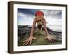 Lisa Eaton Holds a Downward Dog Yoga Pose on the Beach of Lincoln Park - West Seattle, Washington-Dan Holz-Framed Photographic Print