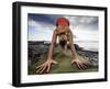 Lisa Eaton Holds a Downward Dog Yoga Pose on the Beach of Lincoln Park - West Seattle, Washington-Dan Holz-Framed Photographic Print