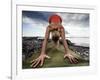 Lisa Eaton Holds a Downward Dog Yoga Pose on the Beach of Lincoln Park - West Seattle, Washington-Dan Holz-Framed Photographic Print