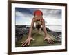 Lisa Eaton Holds a Downward Dog Yoga Pose on the Beach of Lincoln Park - West Seattle, Washington-Dan Holz-Framed Photographic Print