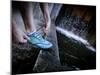 Lisa Eaton Laces Up Her Running Shoe Near a Water Feature at Freeway Park - Seattle, Washington-Dan Holz-Mounted Premium Photographic Print