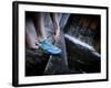 Lisa Eaton Laces Up Her Running Shoe Near a Water Feature at Freeway Park - Seattle, Washington-Dan Holz-Framed Photographic Print