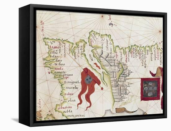 Lisbon and Tagus River Estuary from Atlas by Diego Homen, 1563-null-Framed Stretched Canvas