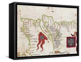 Lisbon and Tagus River Estuary from Atlas by Diego Homen, 1563-null-Framed Stretched Canvas