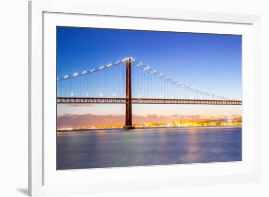 Lisbon Cityscape and the 25 De Abril Bridge, Portugal-vichie81-Framed Photographic Print