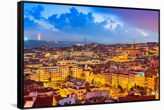 Lisbon, Portugal Skyline at Sunset-Sean Pavone-Framed Stretched Canvas