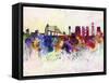 Lisbon Skyline in Watercolor Background-paulrommer-Framed Stretched Canvas