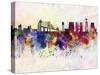 Lisbon Skyline in Watercolor Background-paulrommer-Stretched Canvas