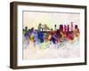 Lisbon Skyline in Watercolor Background-paulrommer-Framed Art Print