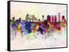 Lisbon Skyline in Watercolor Background-paulrommer-Framed Stretched Canvas