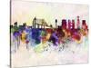 Lisbon Skyline in Watercolor Background-paulrommer-Stretched Canvas