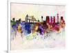 Lisbon Skyline in Watercolor Background-paulrommer-Framed Art Print