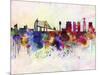 Lisbon Skyline in Watercolor Background-paulrommer-Mounted Art Print