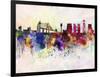 Lisbon Skyline in Watercolor Background-paulrommer-Framed Art Print