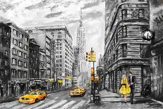 Oil Painting on Canvas, Street View of New York, Man and Woman, Yellow Taxi, Modern Artwork, New Yo-lisima-Art Print