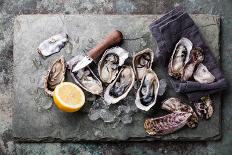 Oysters on Stone Plate with Ice and Lemon-Lisovskaya Natalia-Photographic Print