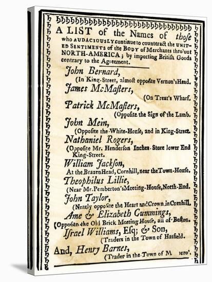 List of Boston Merchants to Be Boycotted for Importing British Goods, c.1770-null-Stretched Canvas