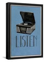 Listen Retro Record Player Art Poster Print-null-Framed Poster