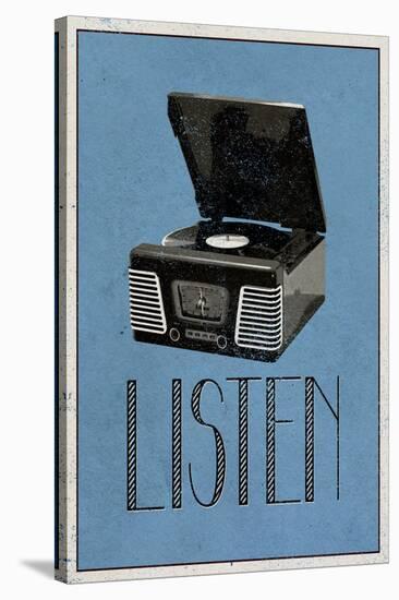 Listen Retro Record Player Art Poster Print-null-Stretched Canvas