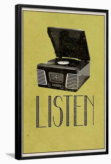 Listen Vintage Record Player Poster-null-Framed Poster