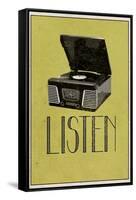 Listen Vintage Record Player Poster-null-Framed Stretched Canvas