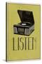 Listen Vintage Record Player Poster-null-Stretched Canvas