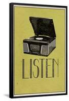 Listen Vintage Record Player-null-Framed Poster