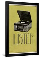 Listen Vintage Record Player-null-Framed Poster