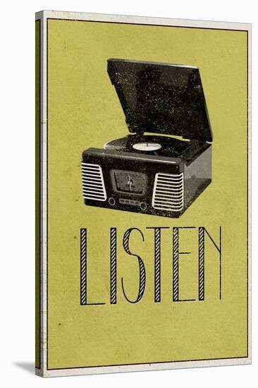 Listen Vintage Record Player-null-Stretched Canvas