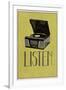 Listen Vintage Record Player-null-Framed Art Print