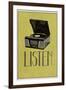 Listen Vintage Record Player-null-Framed Art Print