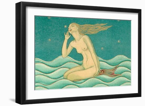 Listening Mermaid-null-Framed Art Print