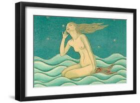 Listening Mermaid-null-Framed Art Print