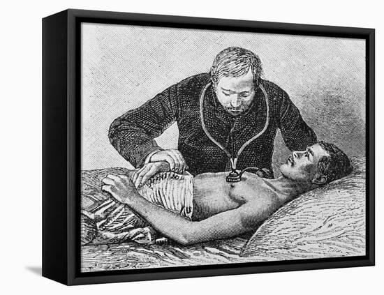 Listening to Internal Sounds of Patient with Stethoscope, 19th Century-null-Framed Stretched Canvas